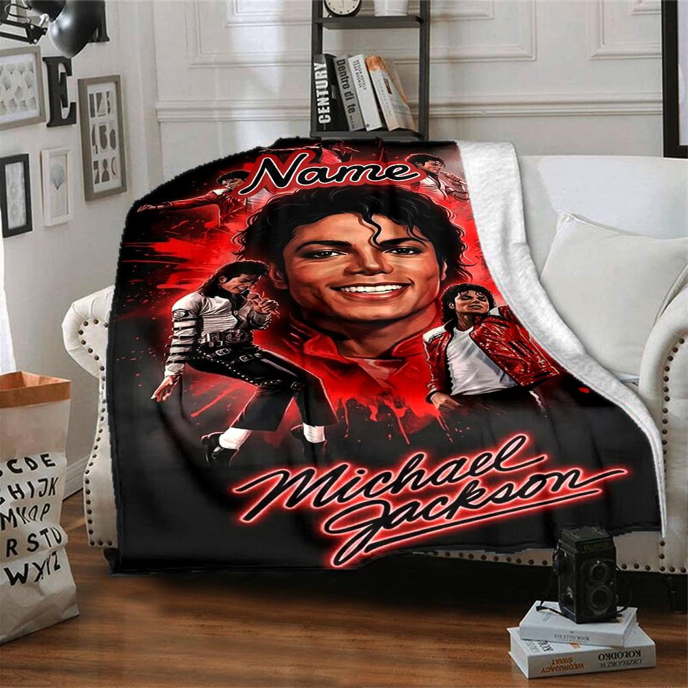 Custom Name Michael Jackson's Iconic Pose flannel Blanket for Super Soft Cute Comfort Blanket for Travel Bedding Couch Sofa Blanket