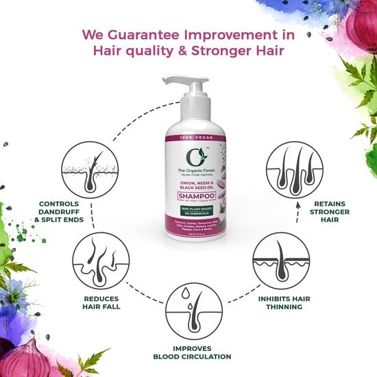 100% Roślinny Szampon Cebulowy Wzbogacony Olejem Neem i Olejem z Czarnuszki - Bez SLS Parabenów i Siarczanów Naturalny Szampon do Włosów do Kontroli Łupieżu i Wypadania Włosów