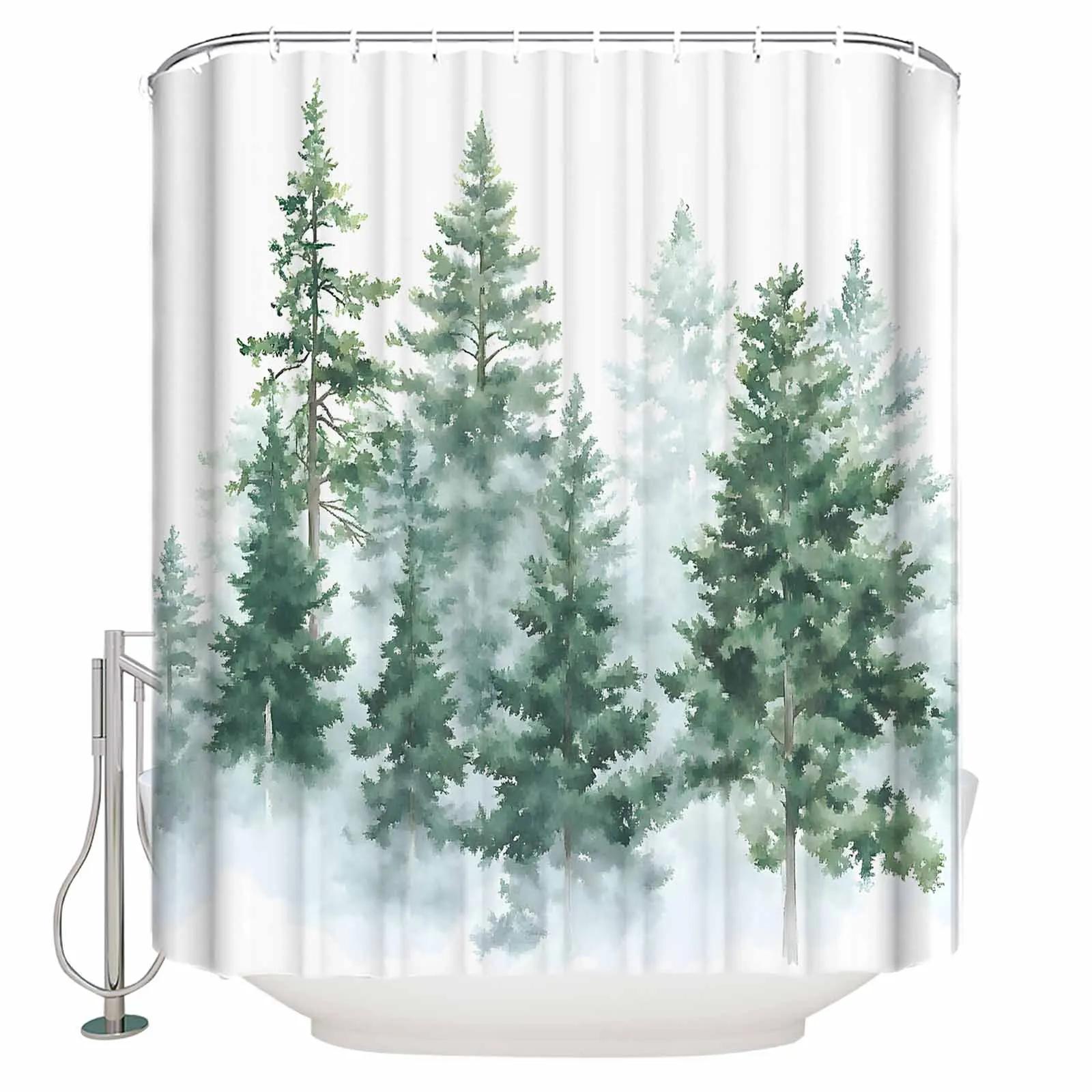 

Watercolor Forest Tree Shower Curtains Waterproof Bath Curtains Home Decor Modern Luxury Bathroom Curtain W60H190(CM)-1 Pcs