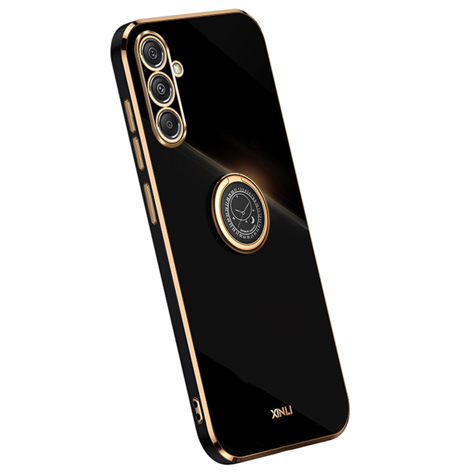 

XINLI Phone Case for Samsung Galaxy S23 FE Electroplated TPU Anti-drop Cover with Ring Kickstand Black