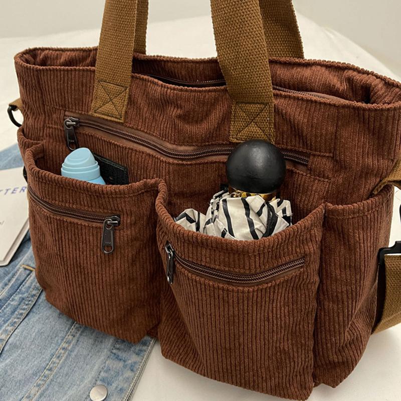 Female Large Capacity Corduroy Tote Bag New Korean Style Fashion Women Shoulder Crossbody Bag Worker Commuter Tote Handlebag MIT