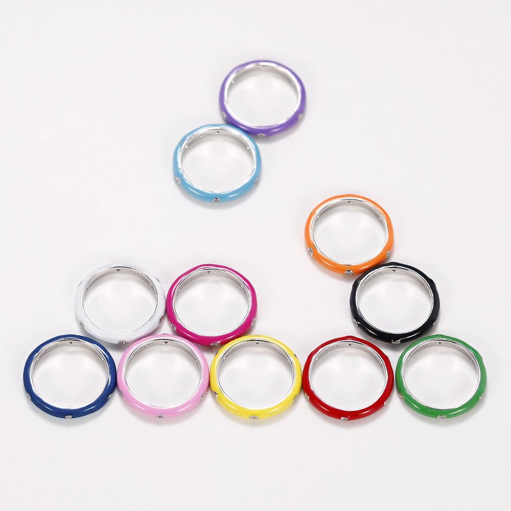 Summer Wind Enamel Dripping Oil Rainbow Ring, Minimalist Versatile Zircon Ring