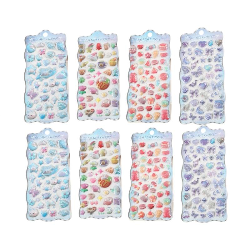 8pcs Children Embossed Crystal Stickers PVC Easy Peels Removal Cartoon Stickers for Student Girl Room Decoration 1