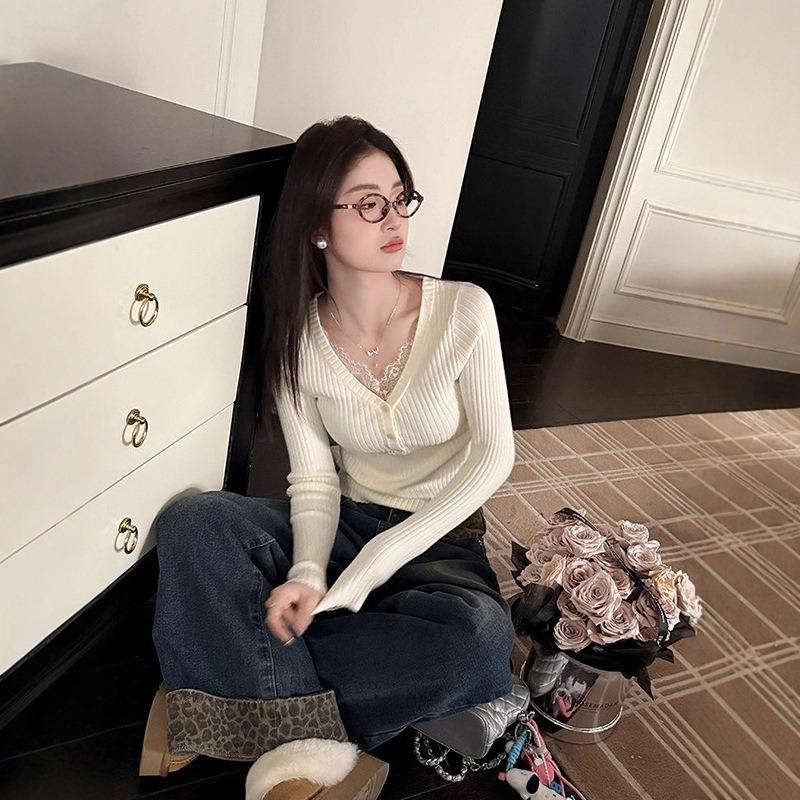 Neck lace knitted sweater women's inner wear autumn and winter new slim-fitting and thin bottoming shirt top