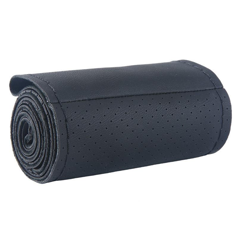 Real Leather Braid On Steering Wheel Soft Car Steering Wheel Protective Cover Artificial Genuine Leather Antislip Cover чёрный