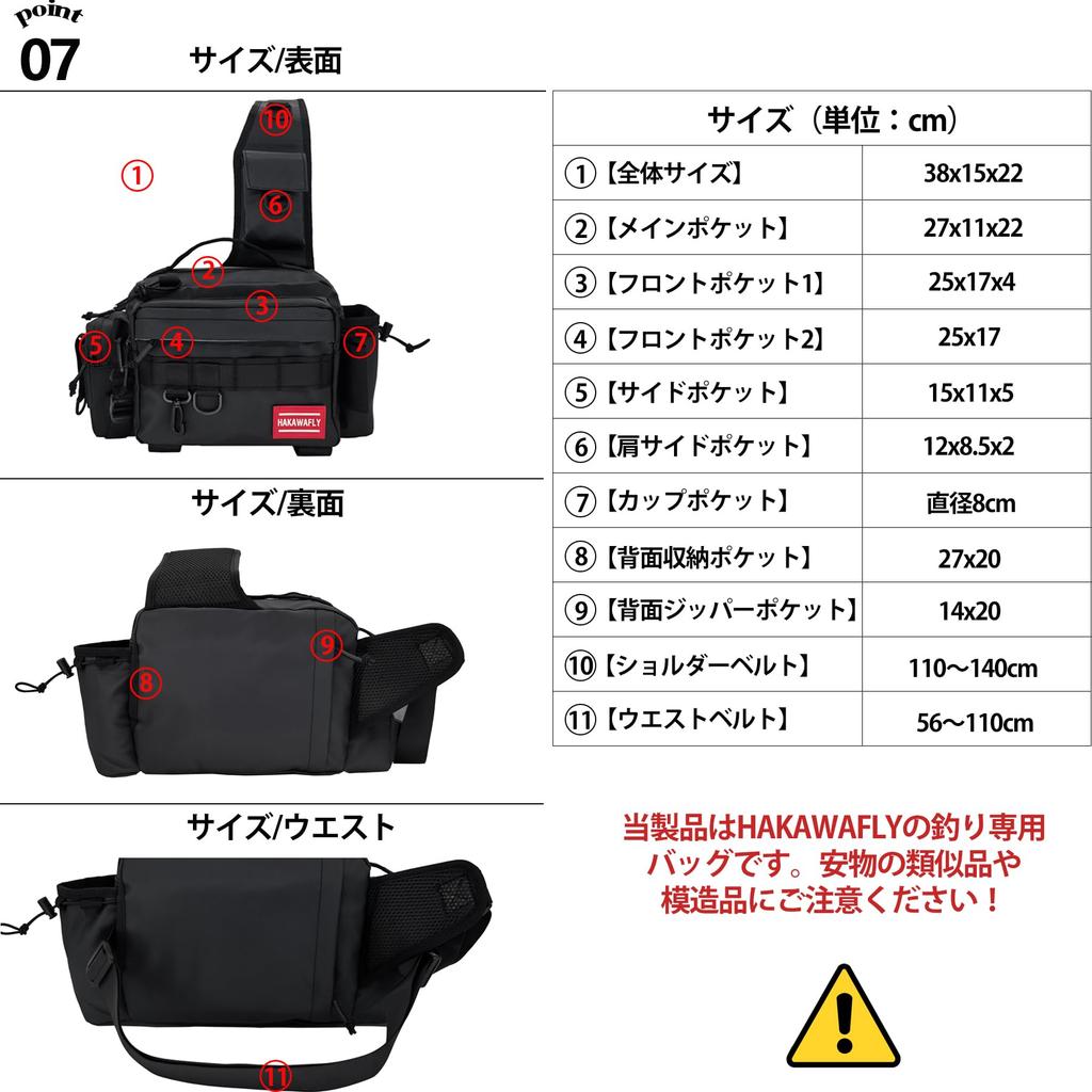 HAKAWAFLY Fishing Bag with Two Rod Straps and Five Tackle Multifunctional Fishing Shoulder Large Run and Gun Bag Water-Repellent Carabiners, 5-Way