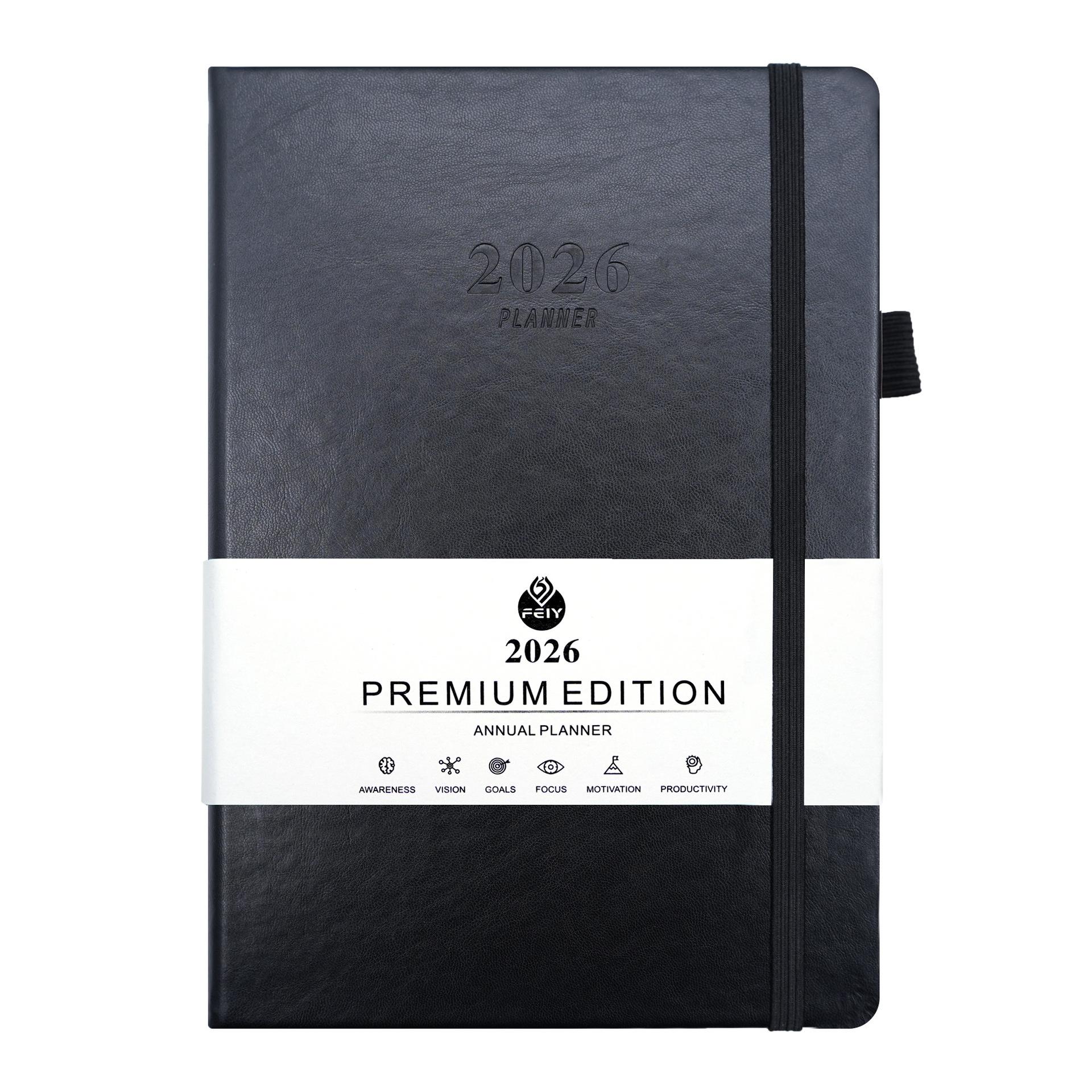 2026 Weekly and Monthly Planner, Leather Cover, A5 Size Black