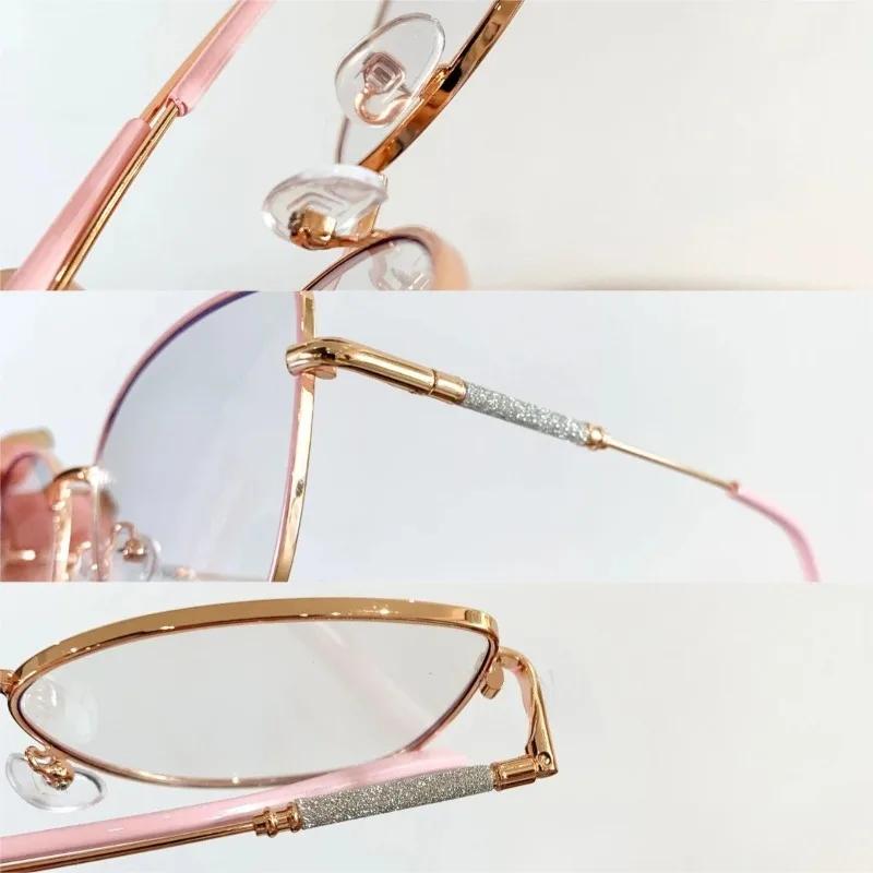 Cat Eye Metal Pochromic Glasses Glitter Anti Blue Light Glasses Retro Round Metal Frame Anti Blue Light Computer Glasses