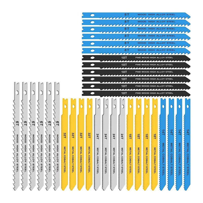 

ABJI-34 Piece Jig Saw Blade Set High Carbon Steel Assorted Saw Blades For Wood Metal Plastic Cutting