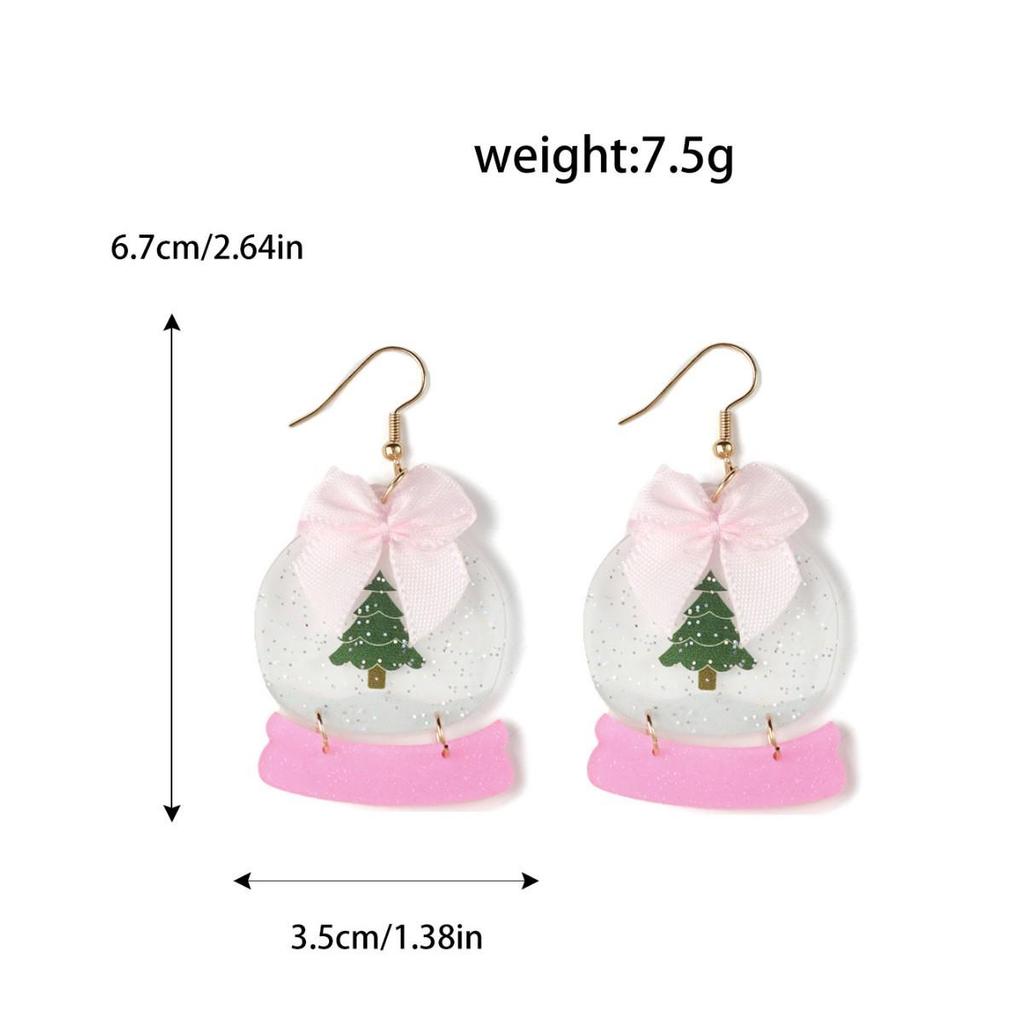 Christmas Heart Gesture Acrylic Bow Earrings with Glittering Crystal Ball