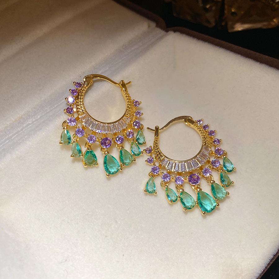 Zircon Round Water Pendant Ear Buckle Earrings Elegant Women Jewelry