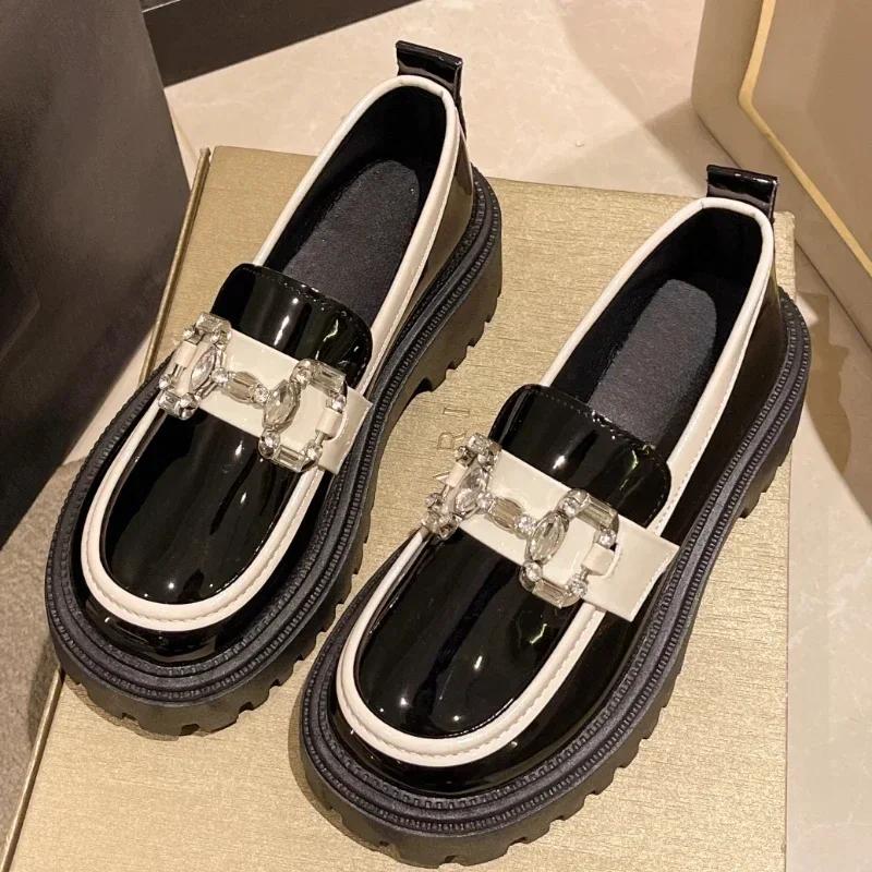 2024 New Autumn Loafers Women's British Style Single Shoes Muffin Platform Slip-on Small Leather Shoes
