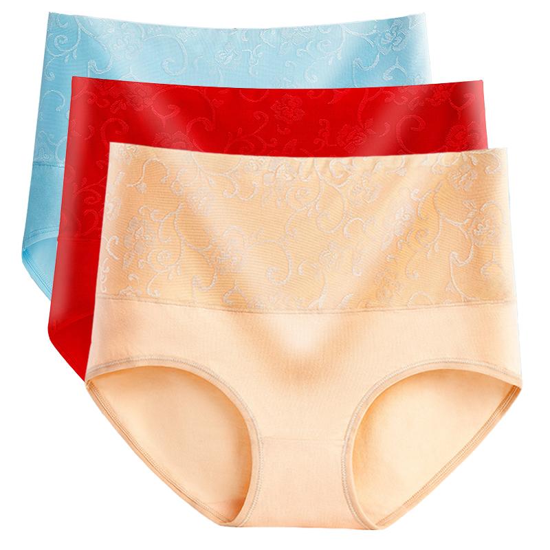 Braguitas M-5XL para Mujer Ropa Interior Abdominal de Cintura Alta Algodón Calzoncillos Sin Costuras Chica Talla Grande Ropa Interior Íntima Femenina 3 Piezas/Lote