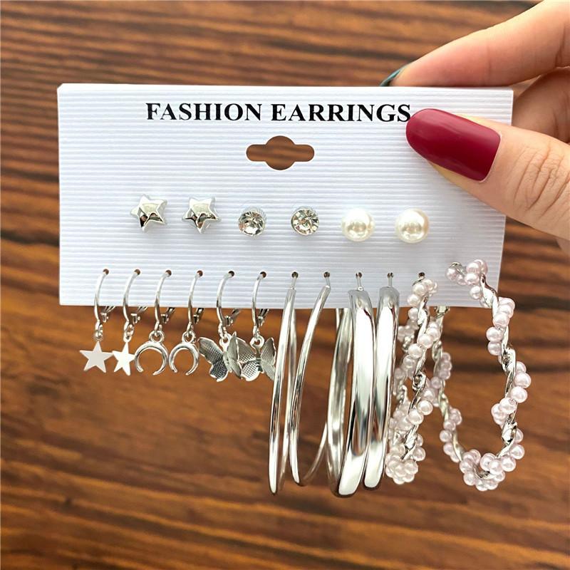 Modyle New Bohemian Female Pearl Earrings Set Punk Vintage Gold Color Geometric Drop Earrings for Women Fashion Jewelry