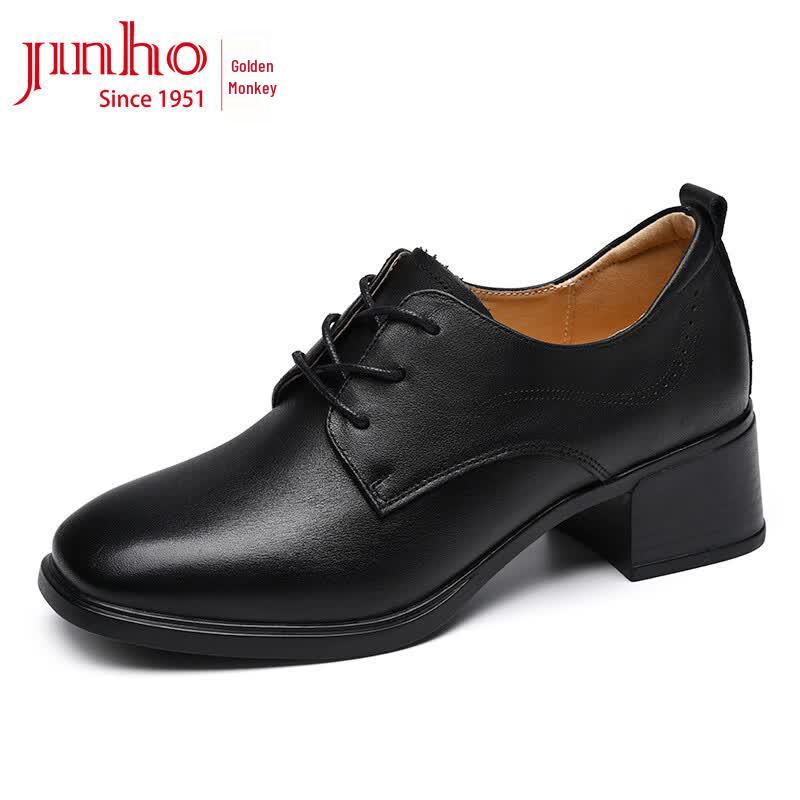 JINHOU Women s Retro Leather Chunky Heel Oxford Shoes 39