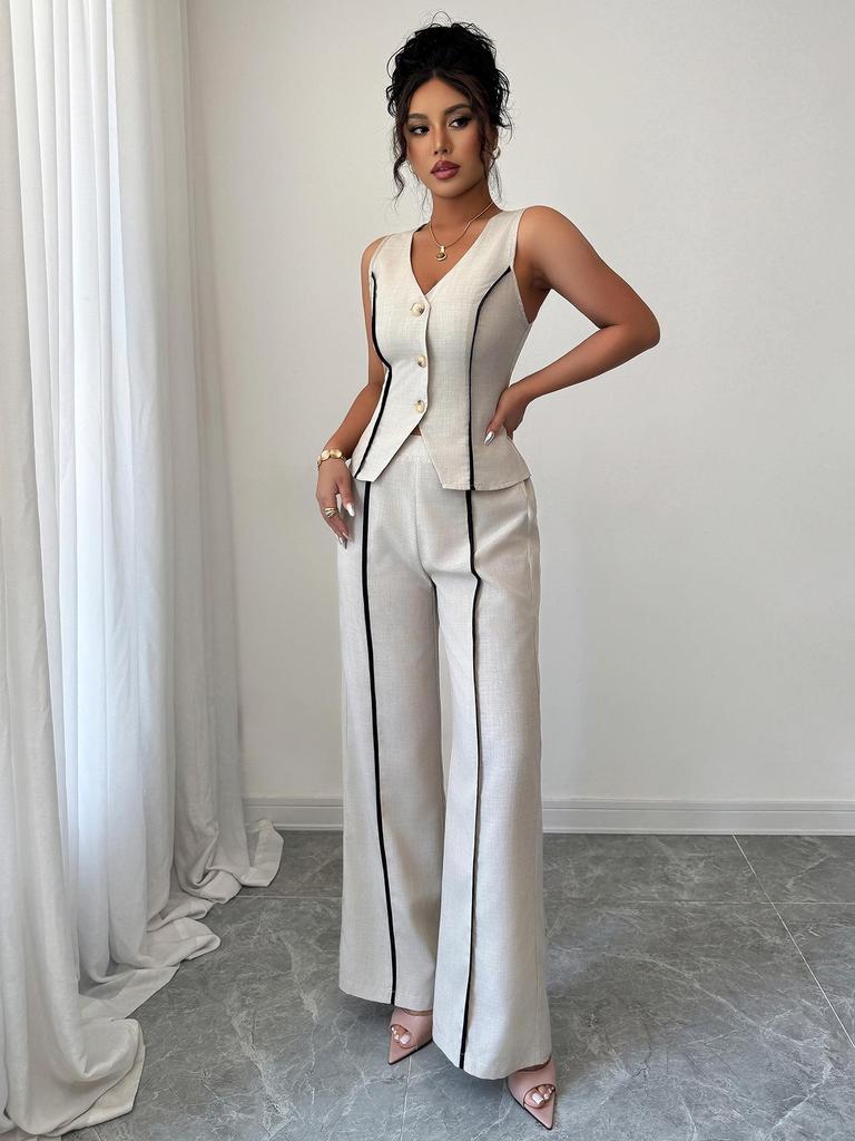 Spring/Summer 2026 Women's Color Block Sleeveless Suit Set - European & American Urban Spicy Style