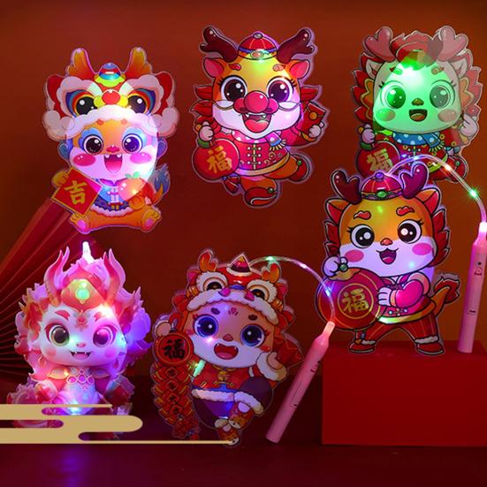 

Мультяшный фонарь-дракон с шестом, китайский Новый год, весенний фестиваль, украшение для детей, портативный светодиодный фонарь ручной работы, праздничный подарок