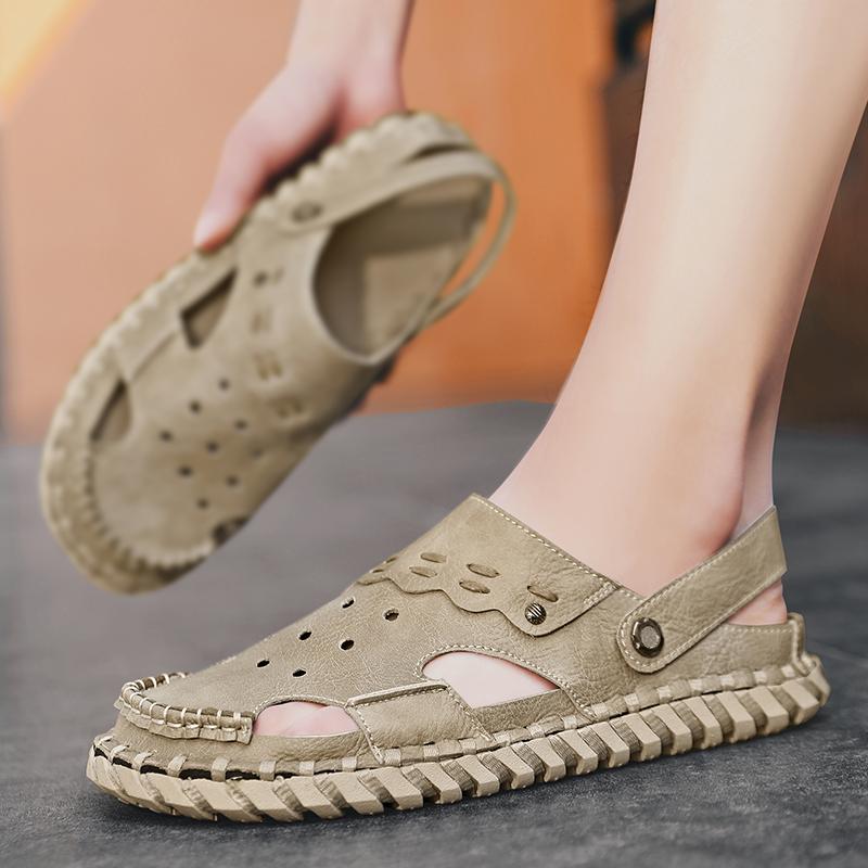Fashion New Genuine Leather Men Sandals Summer Quality Beach Slippers Casual Sneakers Outdoor Roman Beach Hand Sewn in Baotou
