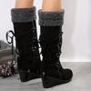 Fall and Winter New Plus Size Fur Neckline Mid-leg Boots Wedge Boots Fringed Boots