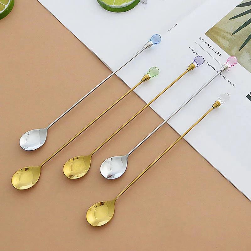 1 Stück Kristalllöffel-Set Langer Griff Teelöffel 430 Edelstahl Diamant Eis Löffel Perfekt für Dessert Eis Kaffee Cocktail