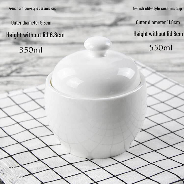 Bird's Nest Ceramic Double-Boiler Soup Pot with Lid - Small Stew & Dessert Pot with Double Handles for Hotel Steamed Egg Bowls.