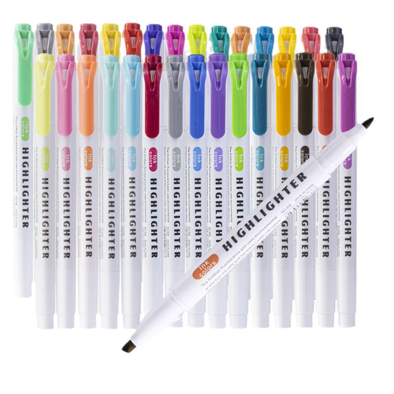 Retro Macaron Double-Ended Fluorescent Marker Pen for Notebooks - Light Colors for Students