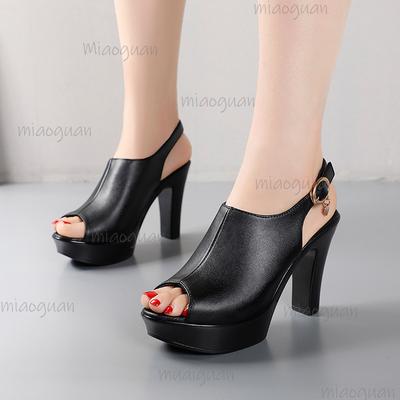 Black High Heel Peep Toe Platform Sandals Women's Summer Fashion Shoes Buckle Strap Non-Slip Elegant Footwear Sandalias De Mujer