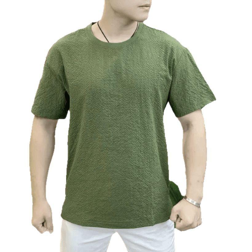 Designer Seersucker Texture Round Neck Men'S Short Sleeve Fashion Half Sleeve Versatile Light Luxury Comfortable