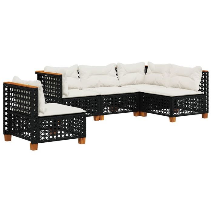 VidaXL Salon de jardin 5 pcs avec coussins noir résine tressée 3261836