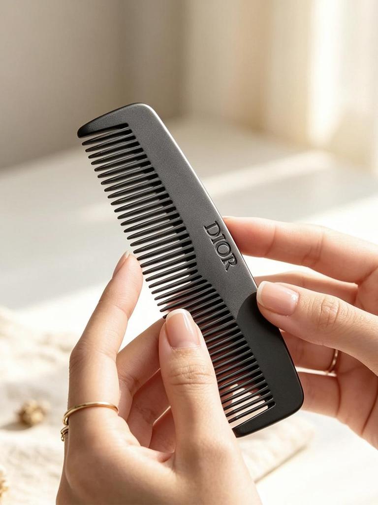 DIOR Fine‑tooth Pocket Hair Comb Portable Anti‑static Hair Styling Comb With Leather Storage Pouch Travel‑size Hairdressing Tool