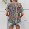 Casual V-neck Short Sleeved Top with Western Style Trend Printed Loose Women's T-shirts