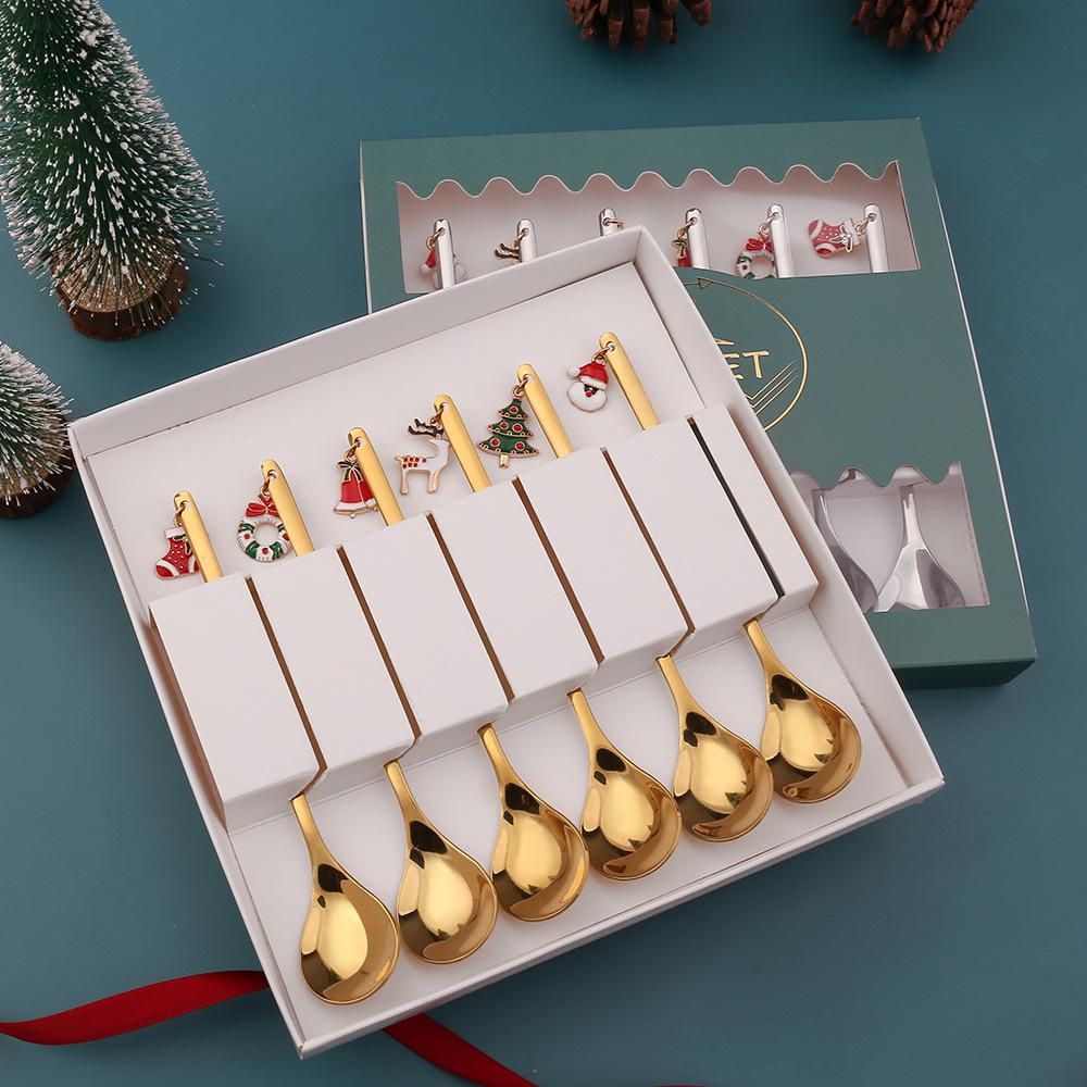 Christmas Stainless Steel Spoon and Fork Gift Set with Cute Pendant