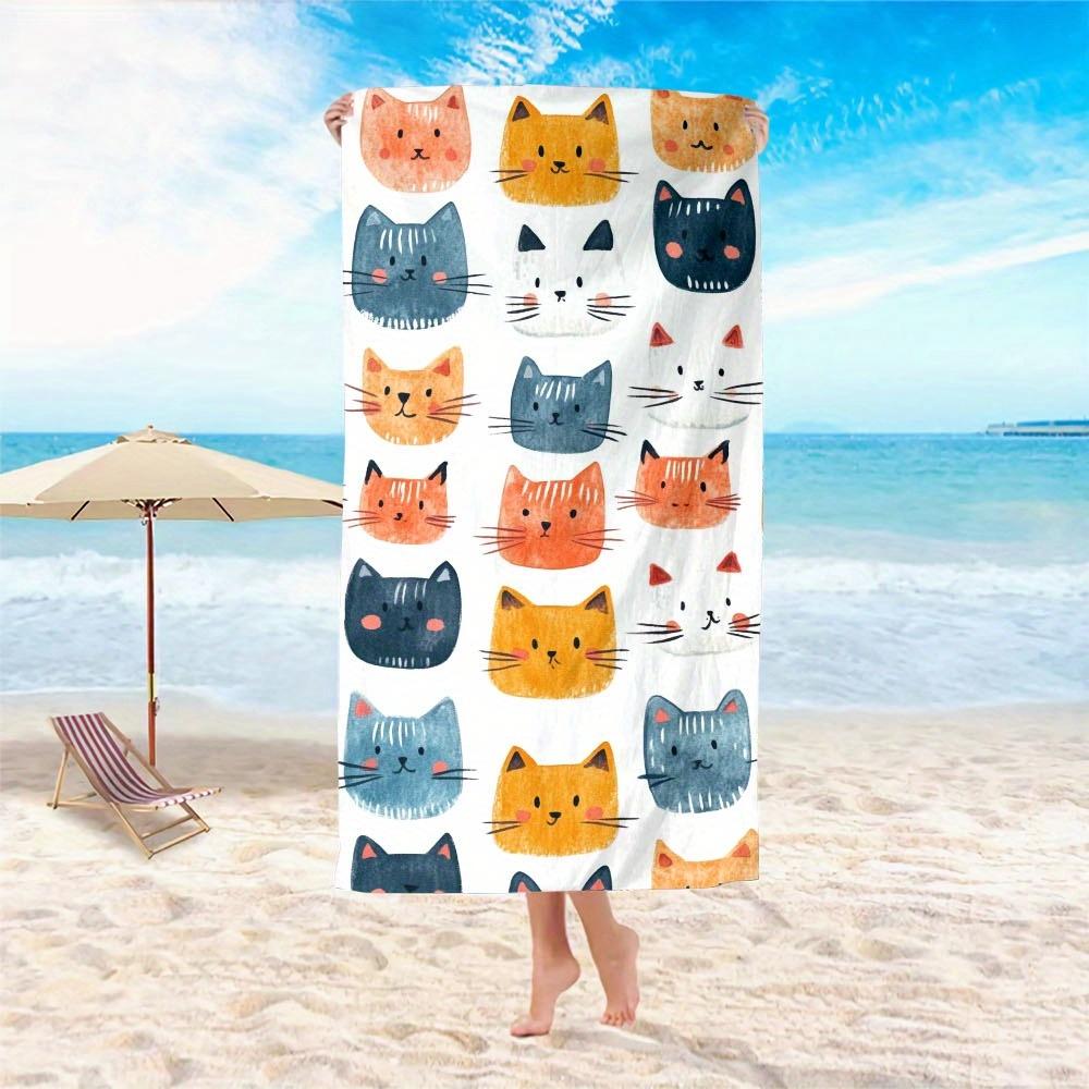 1pc Colorful Cats Microfiber Beach Towel Lightweight Absorbent Quick Dry Oversized Sand Free Wrap Travel Sheet Cute Animal Print