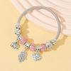Obega Key Lock Crown Charm Bracelet Pink Glass Beads Elephant Bear Fatima Hand Clock Charm Bracelets Women Jewelry Love Gift