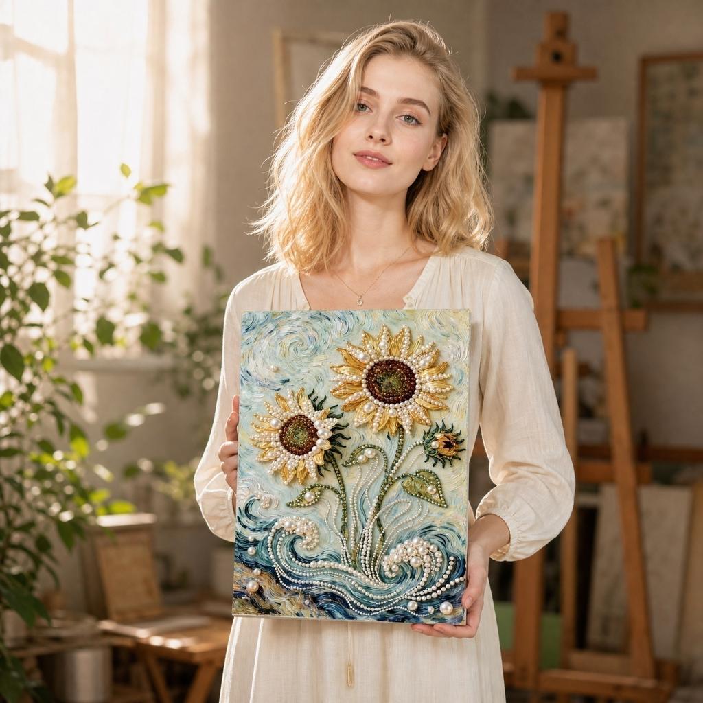 DIY Pearl Art Kit Cartoon Castle Sunflower Seaside Pearl Decoration Painting Handmade Craft Kit for Creative Home Wall Art Gift
