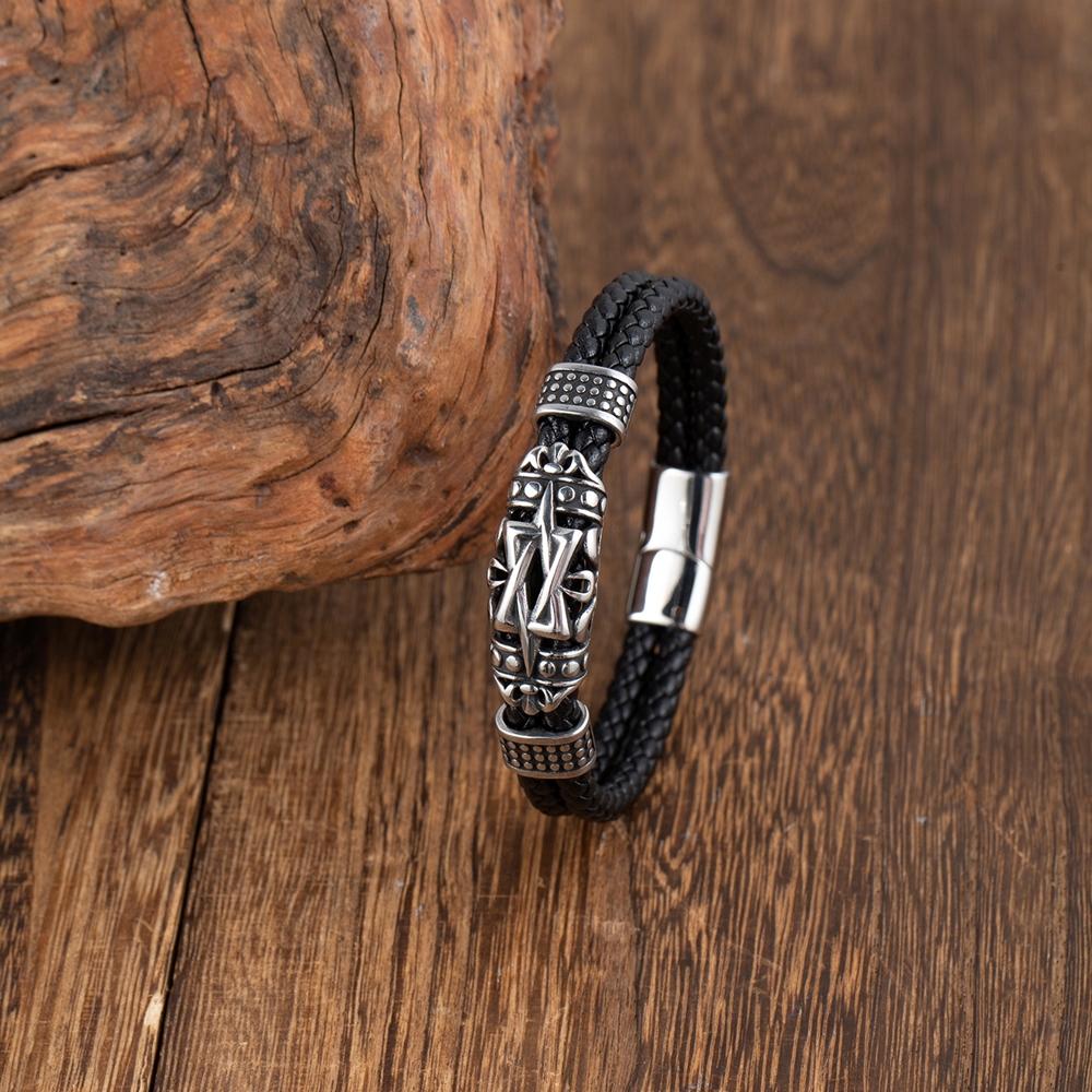 Gotický Pánský Vintage Černý Pletený Kožený Náramek Severský Viking Ručně Vyráběné Šperky Pulseras pro Muže
