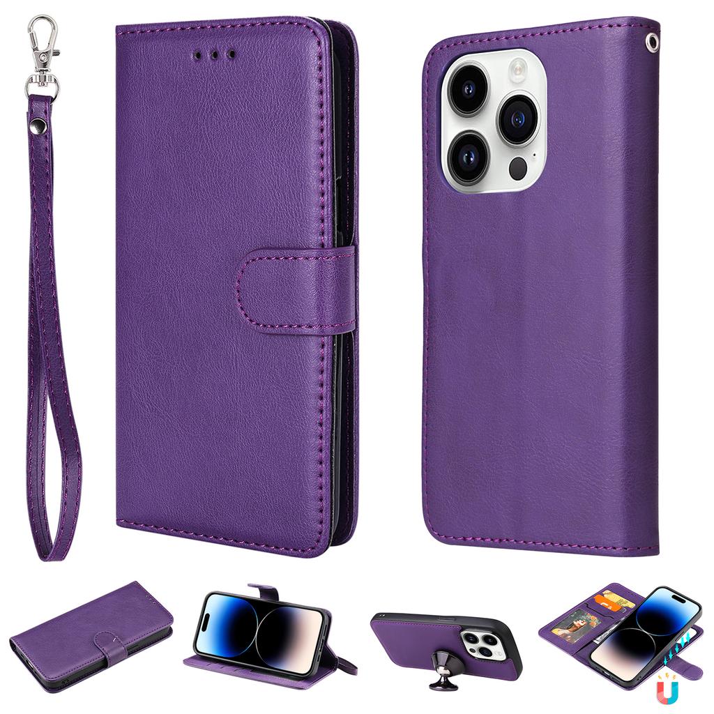 For iPhone 15 Pro Case 2 In 1 Detachable Magnetic Leather Wallet Mobile Cover with Strap