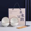Handgefertigtes chinesisches blau-weißes Keramik-Essgeschirr-Set (4 Schüsseln, 4 Essstäbchen)