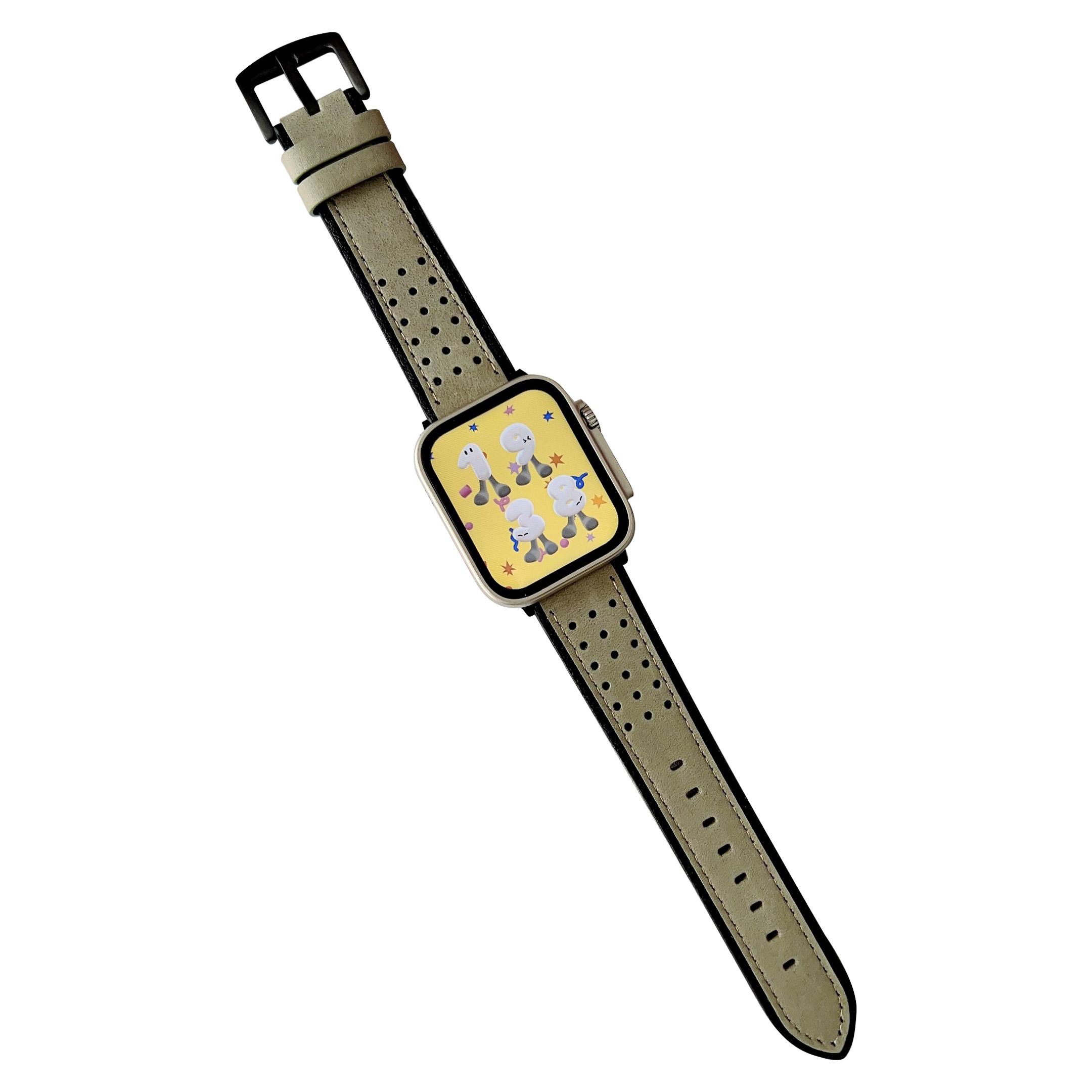 

For Apple Watch Series 10 46mm/Ultra 2 Ultra 49mm/Series 9 8 7 45mm/6 5 4 SE (2023) SE (2022) SE 44mm/3 2 1 42mm Top Layer Cowhide Watch Strap Green