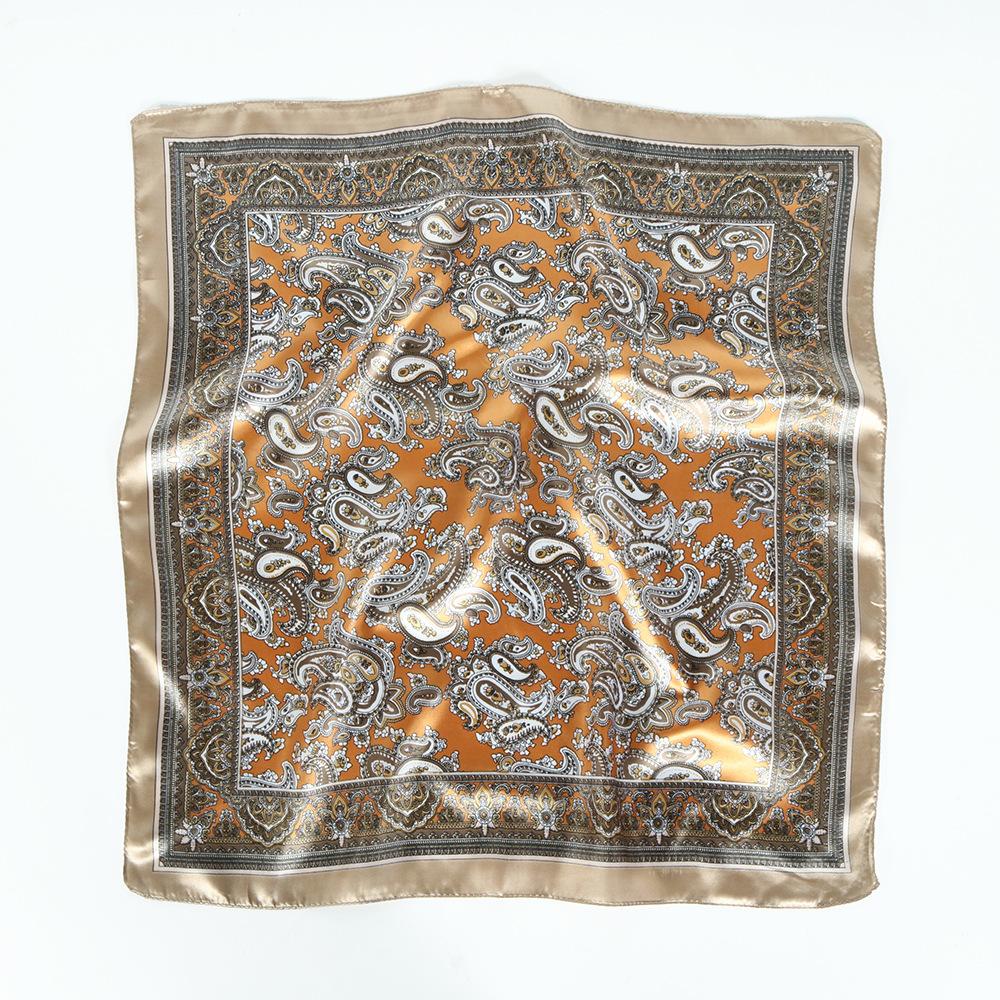 Professional Suit Silk Scarf 60Cm Satin Imitation Silk Small Square Scarf Retro Cashew Print Silk Scarf Women