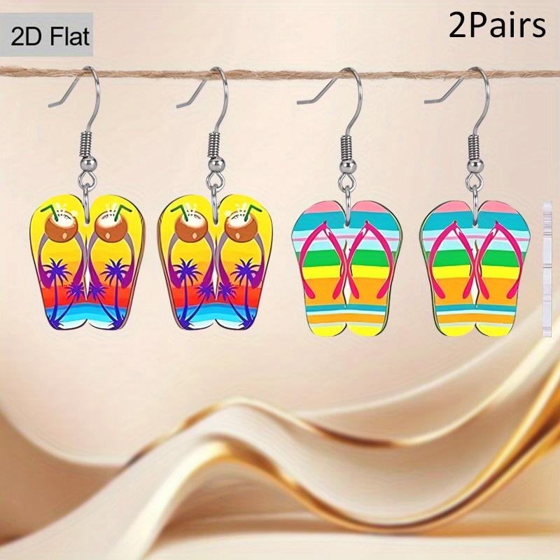2D Flat Hawaiian Summer Earrings Slippers Acrylic Earrings Fashion Jewelry Elegant Earrings Party Earrings