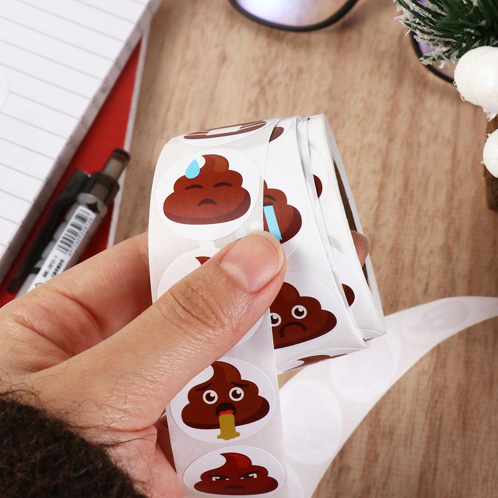 500pcs Self-adhesive Poop Emoticons Sticker Funny 1inch Stationery Sticker Seal Reward Sticker Office