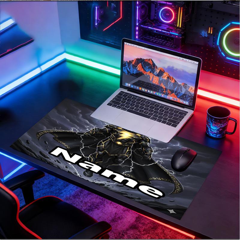 Custom Name Personalized Black Adam Pattern Mousepad, Laptop PC Desk Mat, Decorative Desk Mat for Home Keyboard Pad Gift