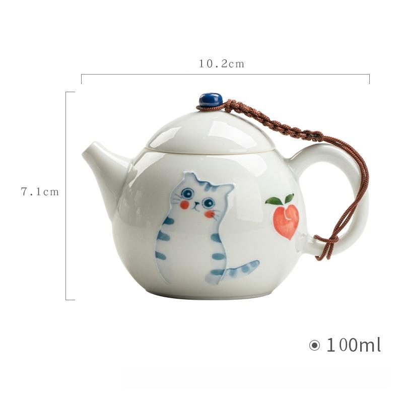 100ml Jade-Schlamm Reine Handbemalte Niedliche Katze Pfirsich Teekanne Teekocher Keramik Teekanne Teep Zeremonie Kung Fu Tee Set