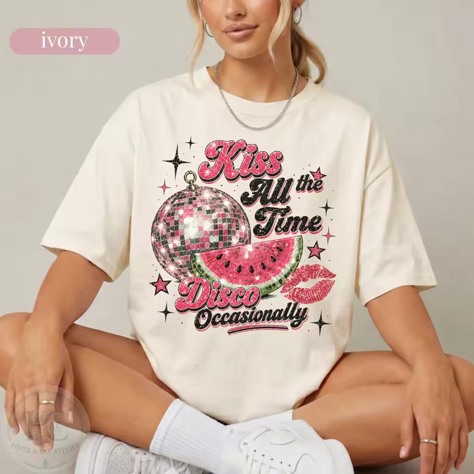 Harry Styles "Together" Tour 2026 "Kiss All The Time Disco Occasionally" Retro Disco Ball Watermelon Lips Graphic Top