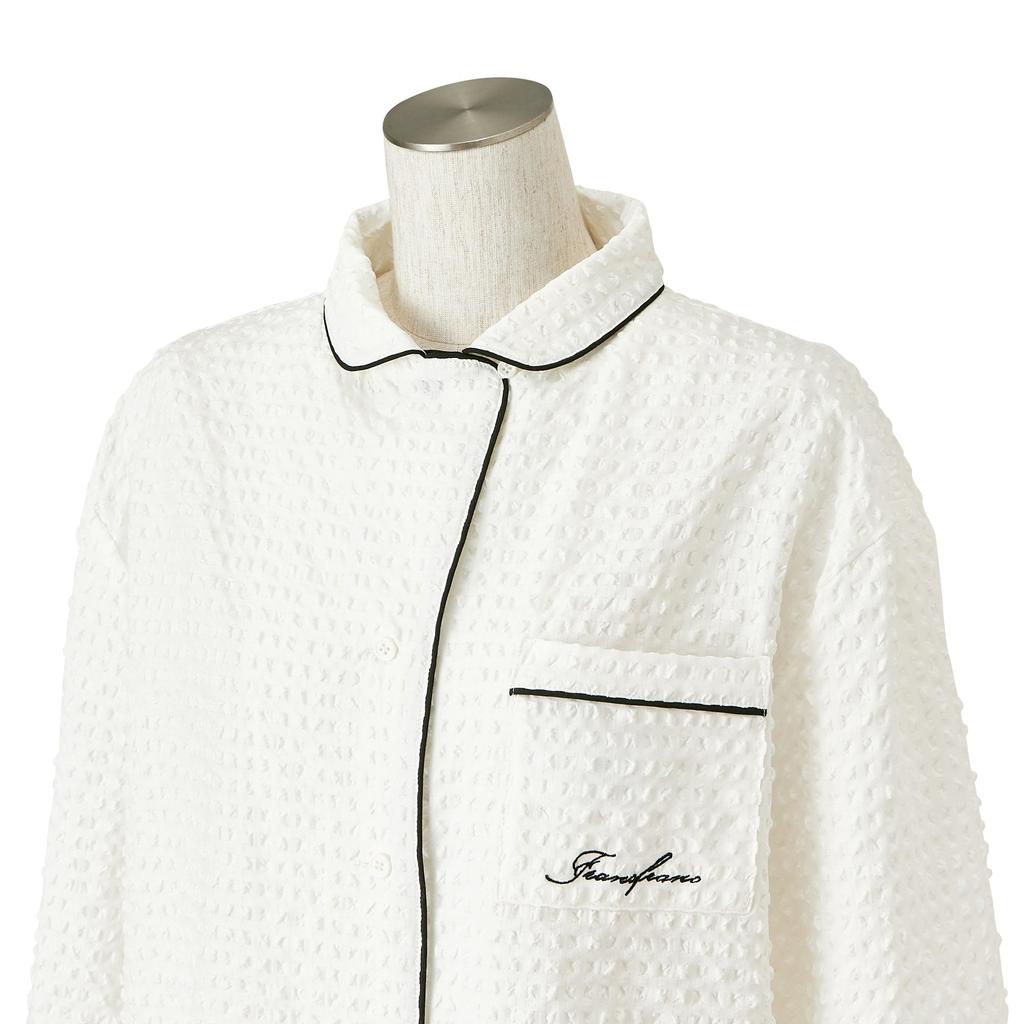 Francfranc Logo Embroidered Check Jacquard 2025 Top and Bottom Set Pajamas, White, Model, Loungewear/Relaxation Wear,