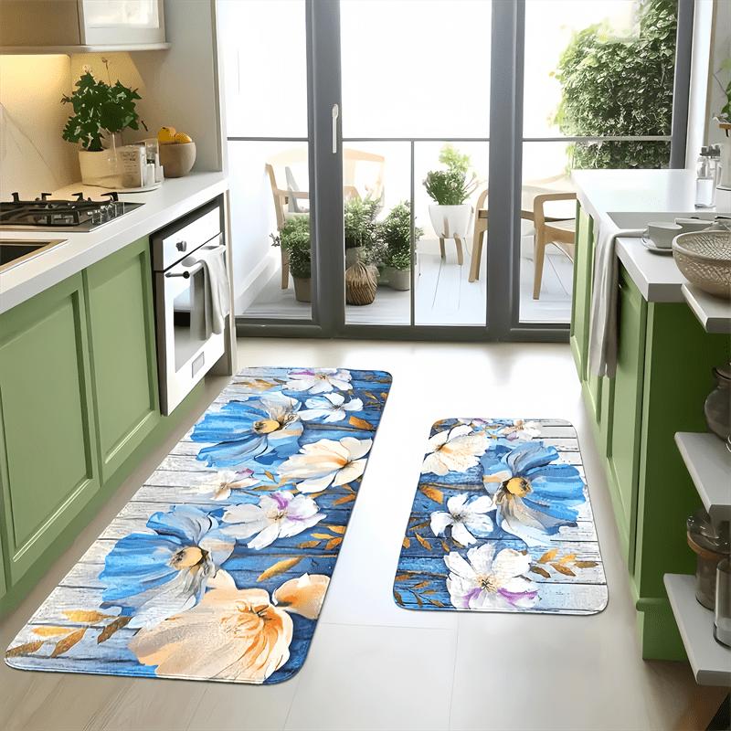 1 Stück Anti-Ermüdungs-Küchenteppiche, Bunte Blumenmuster Wasserdicht Rutschfest Dick Gepolsterte Küchenmatte Hochbelastbare Komfort-Stehmatte für Küche