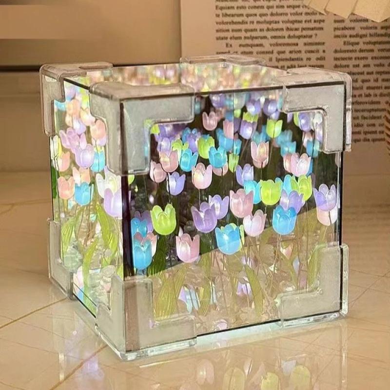 

DIY Flower Sea 3D Cloud Tulip LED Night Light Mirror Lamps Спальня Украшения Декоративные лампы Аксессуары для салона автомобиля Подарки