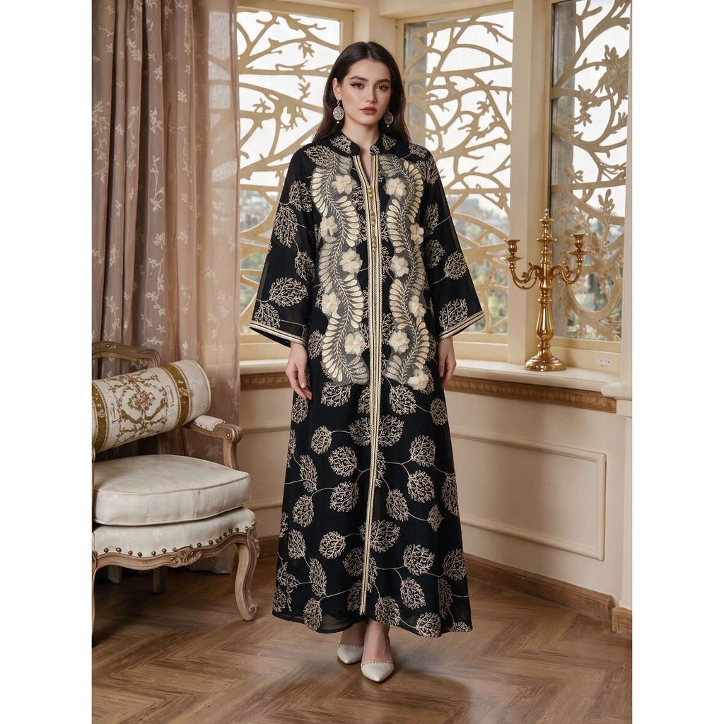 New Heavy 3D Floral Embroidered Maxi Abaya Long Kaftan Dress, Wholesale Bulk Supply from Factory