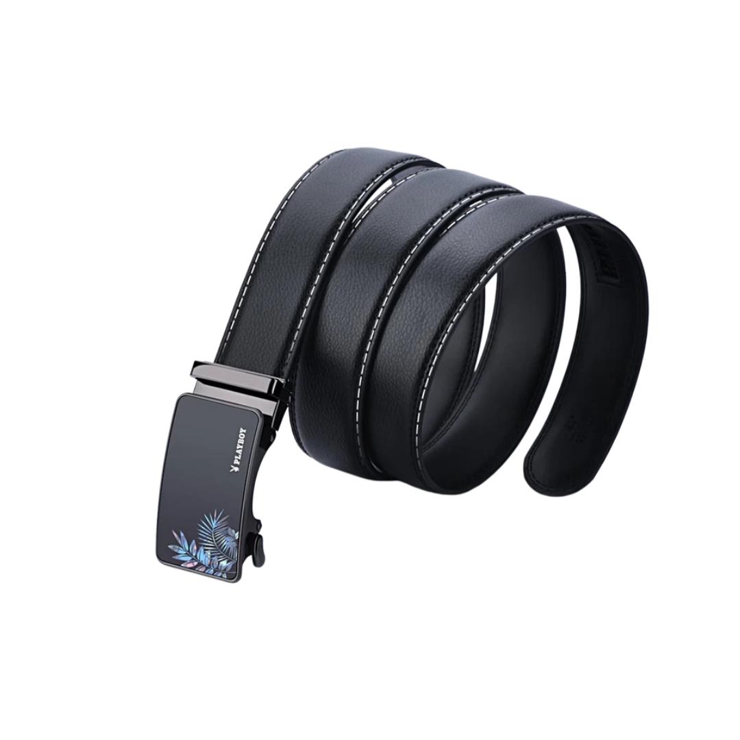 

PLAYBOY Men s Automatic Buckle Leather Belt, Casual Style, over 110cm, Black